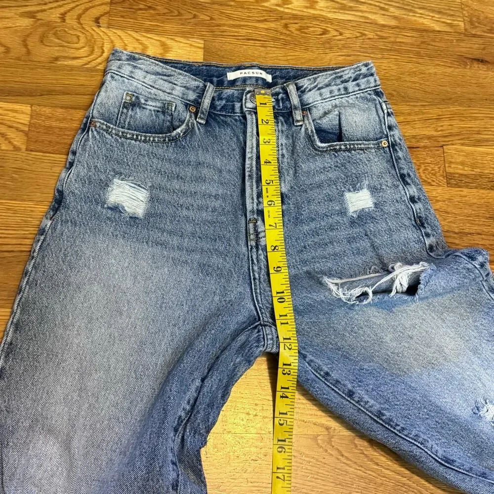 PacSun Women’s Blue Distressed Holes Straight Leg Jeans Retro Grunge Casual